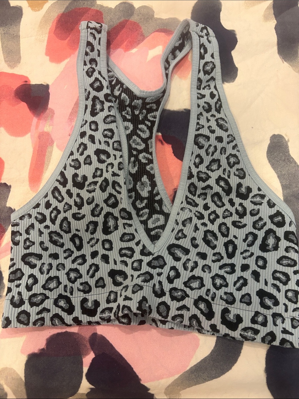 Free People Blue Leopard Ribbed Racerback Bralette - Picture 2 of 3